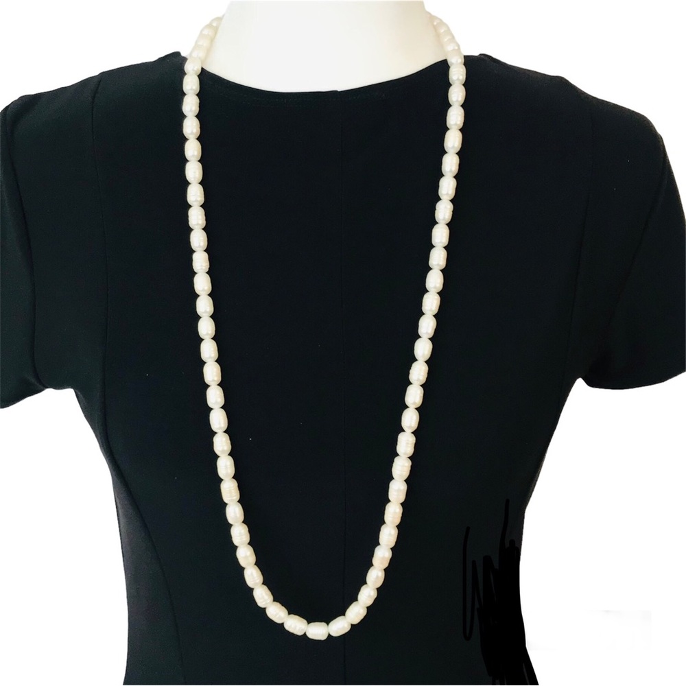 Honora Collection Sterling 925 Freshwater Oval Ringed Pearl Necklace 36”